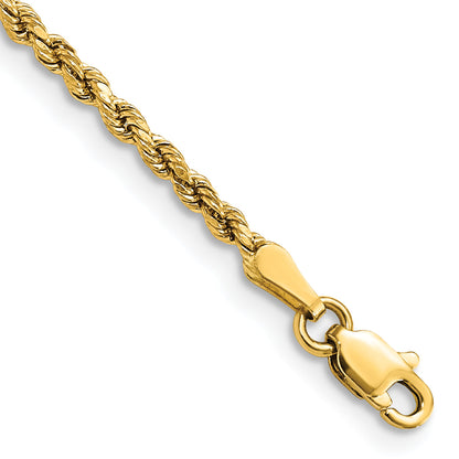 14k Yellow Gold 8 inch 2.25mm Semi Solid Diamond-cut Rope with Lobster Clasp Chain Bracelet