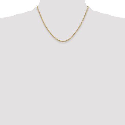 14K Yellow Gold 18 Inch 3mm Semi Solid Diamond-Cut Rope With Lobster Clasp Chain Necklace