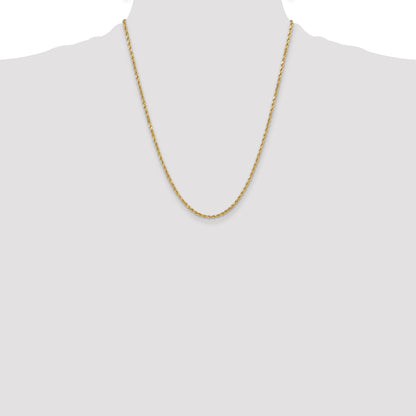 14K Yellow Gold 22 Inch 3mm Semi Solid Diamond-Cut Rope With Lobster Clasp Chain Necklace