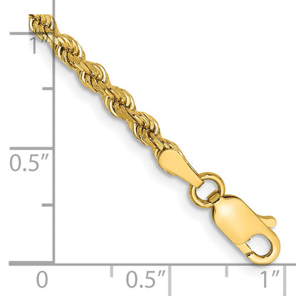 14k Yellow Gold 8 inch 3mm Semi Solid Diamond-cut Rope with Lobster Clasp Chain Bracelet