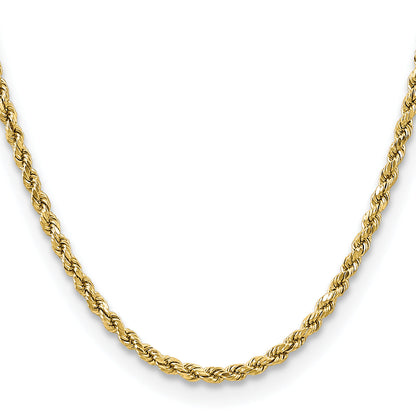 14K Yellow Gold 22 Inch 3.5mm Semi Solid Diamond-Cut Rope With Lobster Clasp Chain Necklace