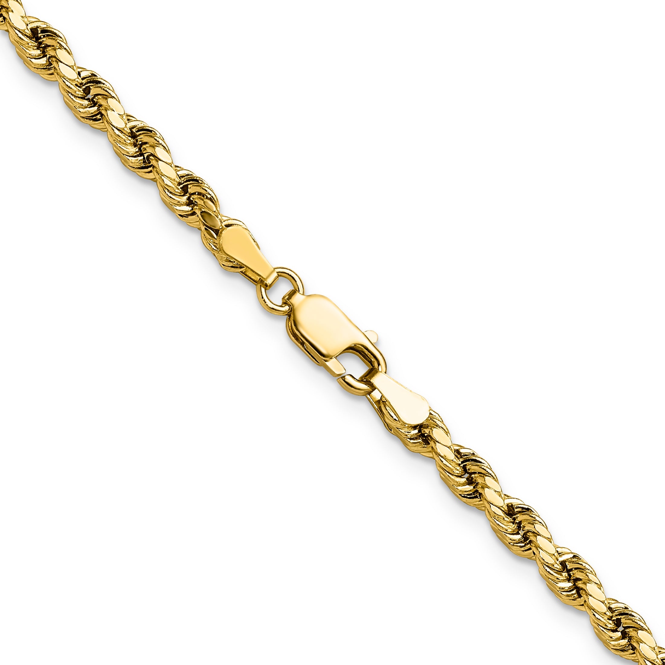 14K Yellow Gold 20 Inch 3.5mm Semi Solid Diamond-Cut Rope With Lobster Clasp Chain Necklace