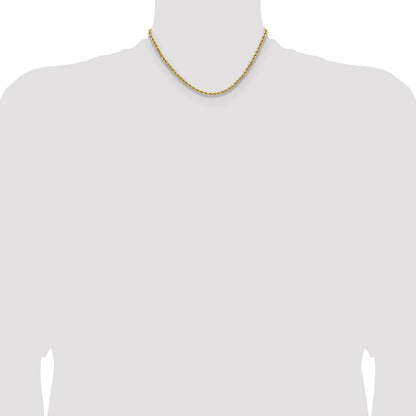 14K Yellow Gold 16 Inch 3.5mm Semi Solid Diamond-Cut Rope With Lobster Clasp Chain Necklace