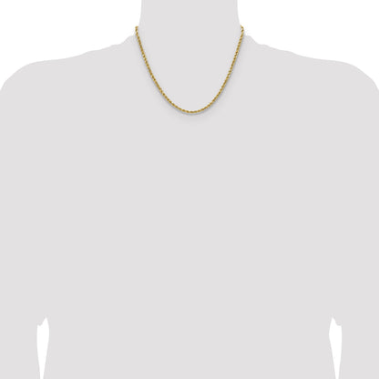 14K Yellow Gold 18 Inch 3.5mm Semi Solid Diamond-Cut Rope With Lobster Clasp Chain Necklace
