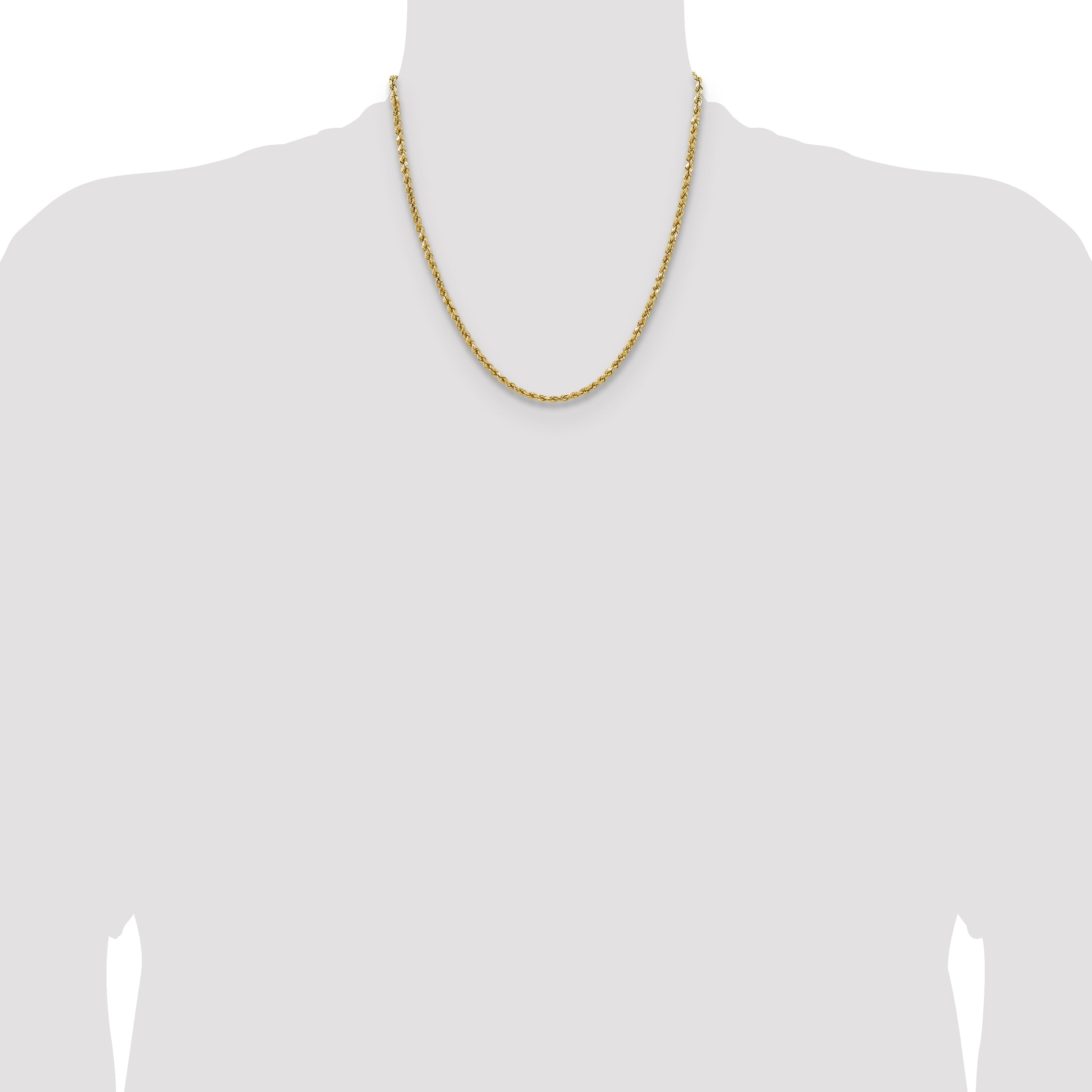14K Yellow Gold 20 Inch 3.5mm Semi Solid Diamond-Cut Rope With Lobster Clasp Chain Necklace