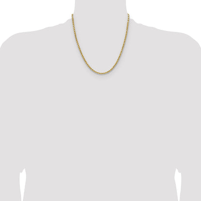 14K Yellow Gold 20 Inch 3.5mm Semi Solid Diamond-Cut Rope With Lobster Clasp Chain Necklace