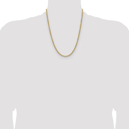 14K Yellow Gold 22 Inch 3.5mm Semi Solid Diamond-Cut Rope With Lobster Clasp Chain Necklace