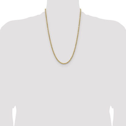 14K Yellow Gold 24 Inch 3.5mm Semi Solid Diamond-Cut Rope With Lobster Clasp Chain Necklace