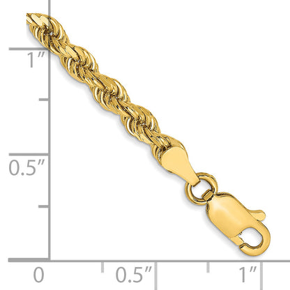 14k Yellow Gold 7 inch 3.5mm Semi Solid Diamond-cut Rope with Lobster Clasp Chain Bracelet
