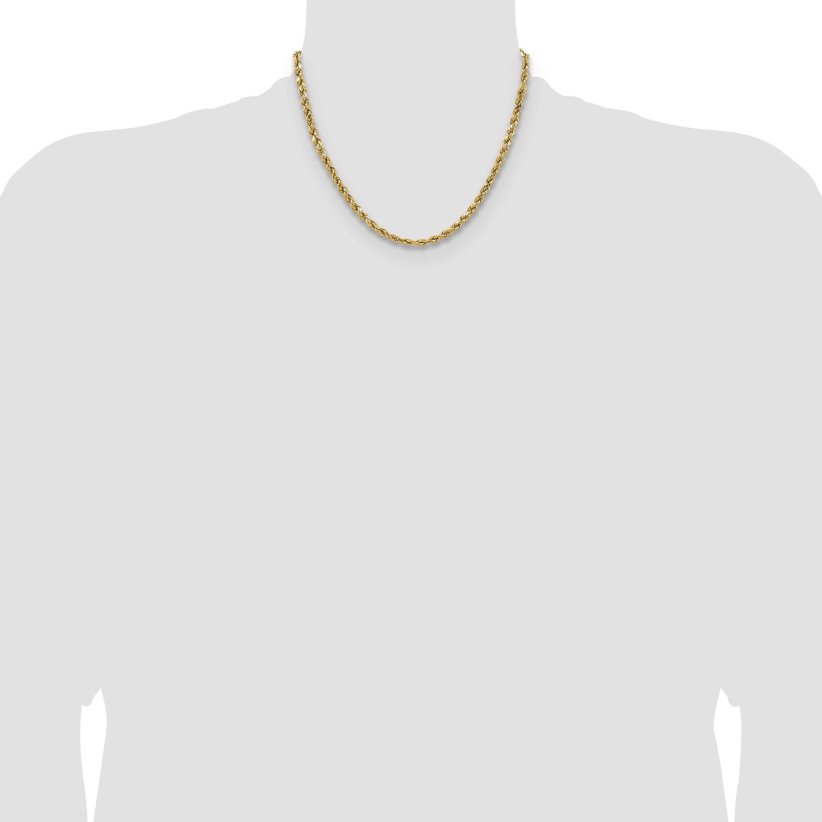 14K Yellow Gold 18 Inch 4.9mm Semi Solid Diamond-Cut Rope With Lobster Clasp Chain Necklace
