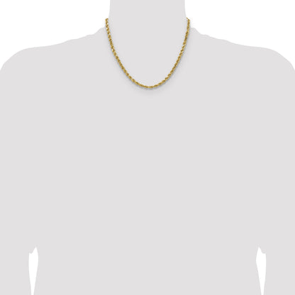 14K Yellow Gold 18 Inch 4.9mm Semi Solid Diamond-Cut Rope With Lobster Clasp Chain Necklace