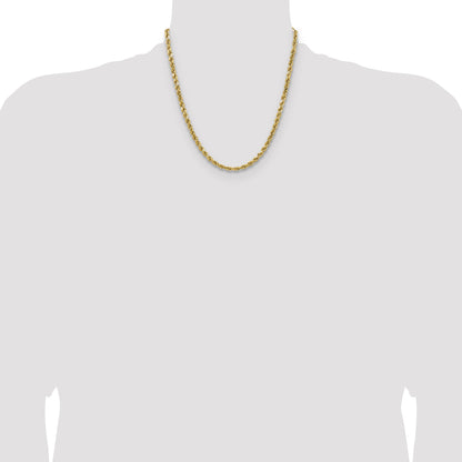 14K Yellow Gold 20 Inch 4.9mm Semi Solid Diamond-Cut Rope With Lobster Clasp Chain Necklace