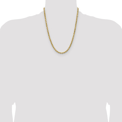 14K Yellow Gold 22 Inch 4.9mm Semi Solid Diamond-Cut Rope With Lobster Clasp Chain Necklace