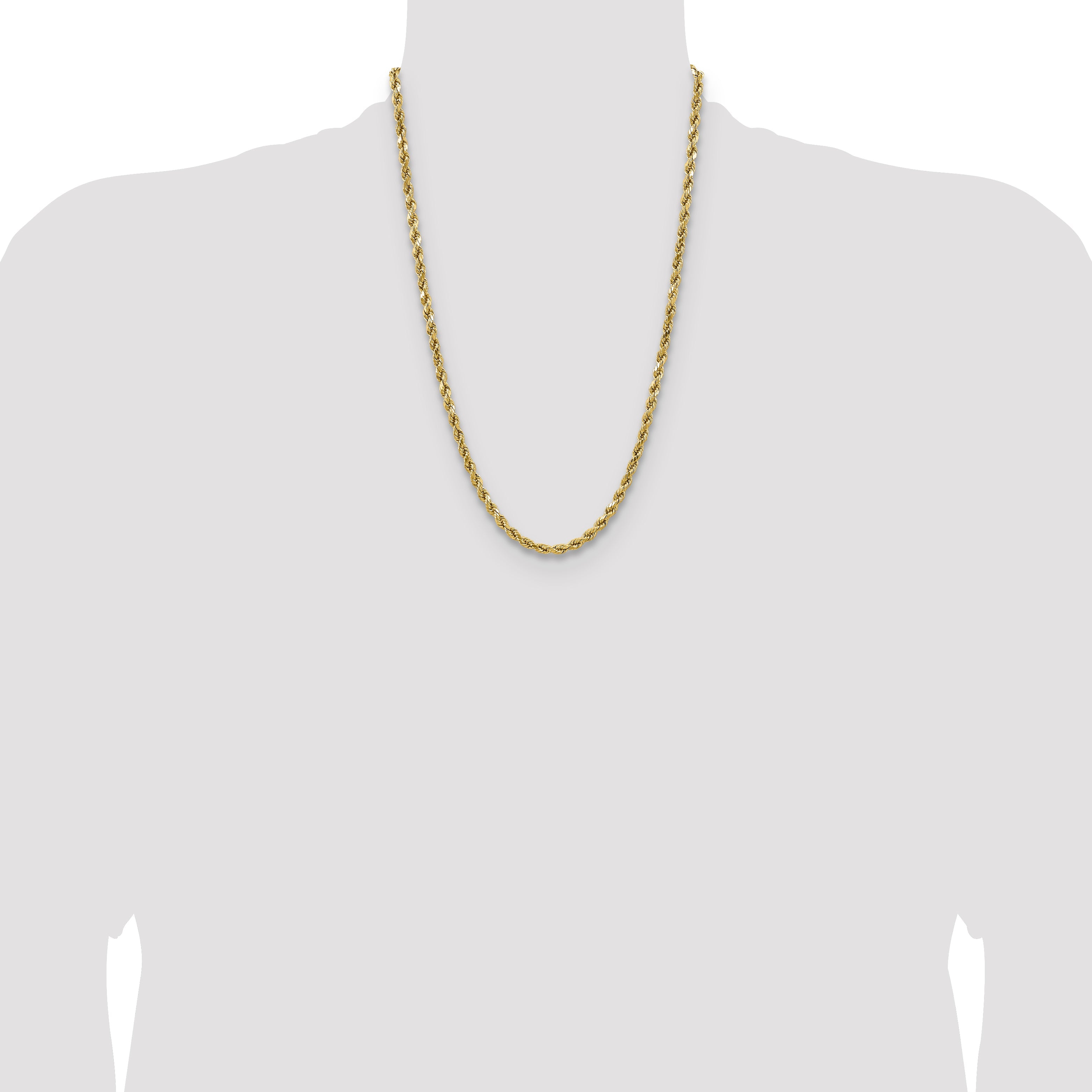 14K Yellow Gold 24 Inch 4.9mm Semi Solid Diamond-Cut Rope With Lobster Clasp Chain Necklace