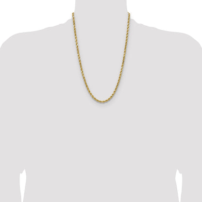 14K Yellow Gold 24 Inch 4.9mm Semi Solid Diamond-Cut Rope With Lobster Clasp Chain Necklace