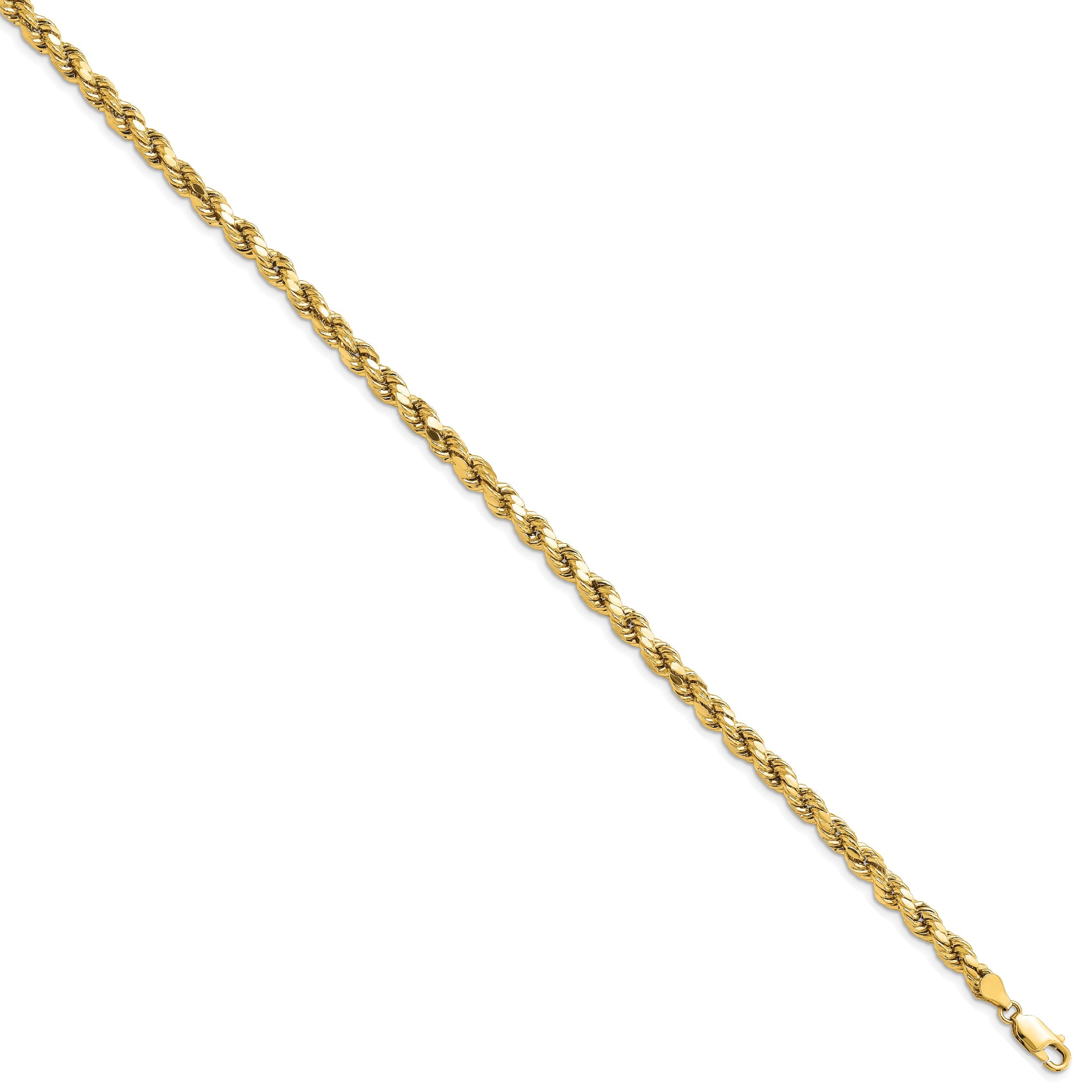 14k Yellow Gold 8 inch 4.9mm Semi Solid Diamond-cut Rope with Lobster Clasp Chain Bracelet