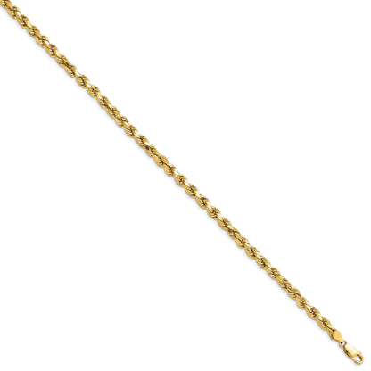 14k Yellow Gold 8 inch 4.9mm Semi Solid Diamond-cut Rope with Lobster Clasp Chain Bracelet
