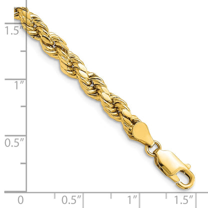 14k Yellow Gold 8 inch 4.9mm Semi Solid Diamond-cut Rope with Lobster Clasp Chain Bracelet