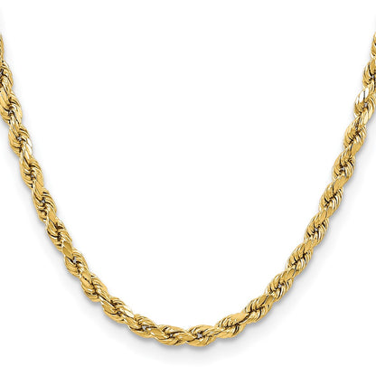 14K Yellow Gold 24 Inch 5.5mm Semi Solid Diamond-Cut Rope With Lobster Clasp Chain Necklace