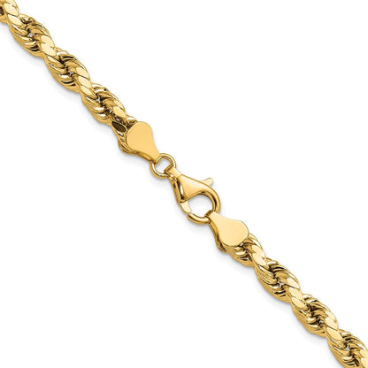 14K Yellow Gold 22 Inch 5.5mm Semi Solid Diamond-Cut Rope With Lobster Clasp Chain Necklace