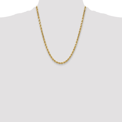 14K Yellow Gold 22 Inch 5.5mm Semi Solid Diamond-Cut Rope With Lobster Clasp Chain Necklace