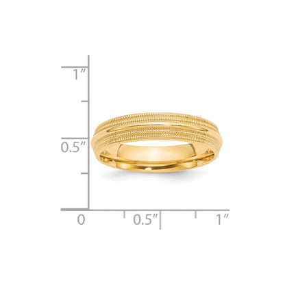 14k Yellow Gold 5mm Double Milgrain Comfort Fit Wedding Band Ring