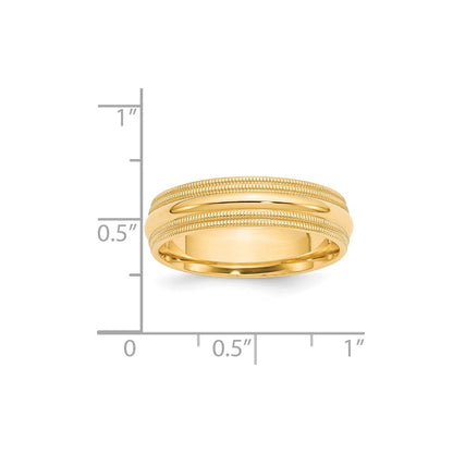 Solid 18K Yellow Gold 6mm Double Milgrain Comfort Fit Men's/Women's Wedding Band Ring Size 7