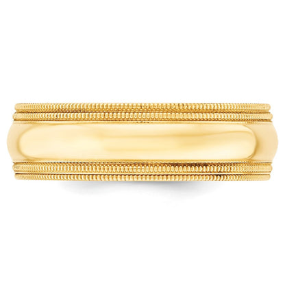 Solid 18K Yellow Gold 7mm Double Milgrain Comfort Fit Men's/Women's Wedding Band Ring Size 6.5