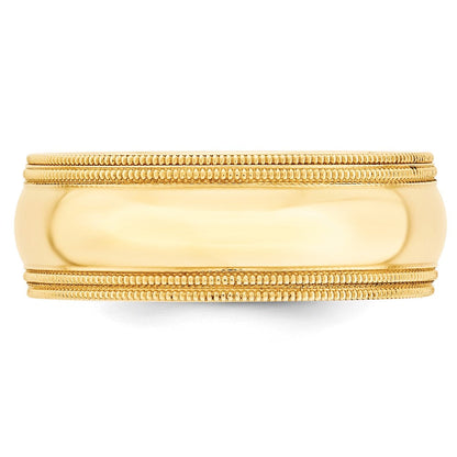 Solid 18K Yellow Gold 8mm Double Milgrain Comfort Fit Men's/Women's Wedding Band Ring Size 11
