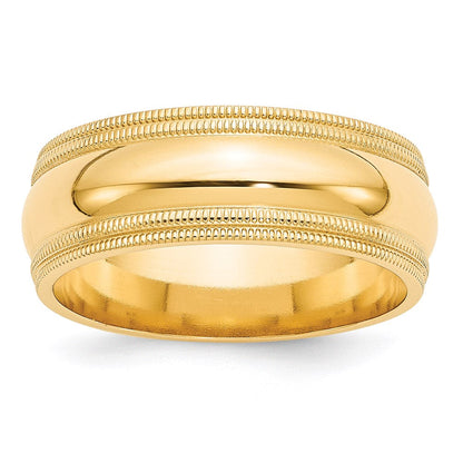 18k Yellow Gold 8mm Double Milgrain Comfort Fit Wedding Band Ring