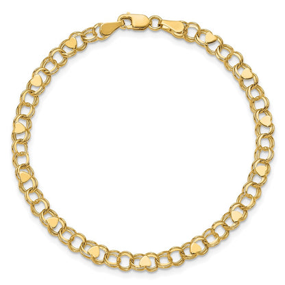 8 Inch 14K Double Link With Hearts Charm Bracelet