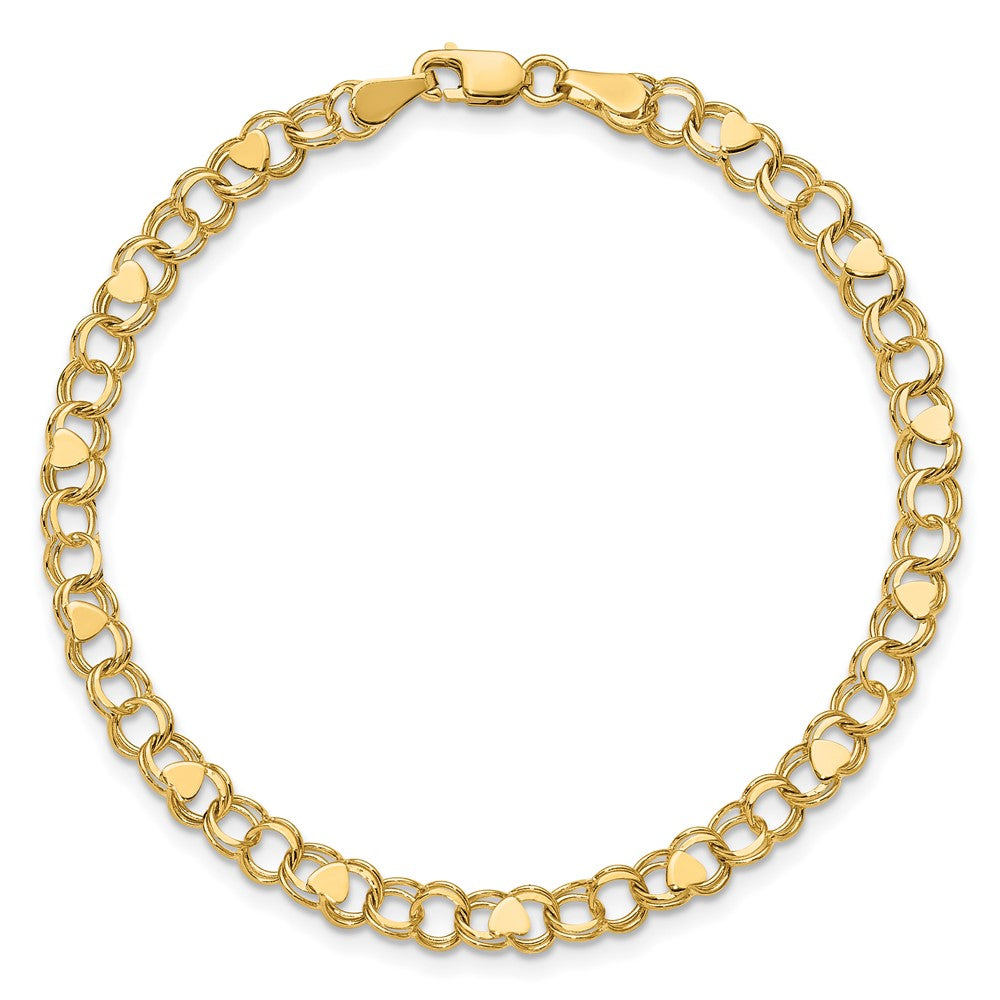 7 Inch 14K Double Link Heart Charm Bracelet