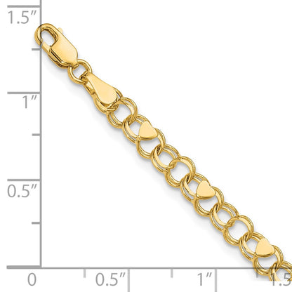 7 Inch 14K Double Link Heart Charm Bracelet