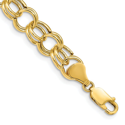7 Inch 14K Hollow Double Link Charm Bracelet