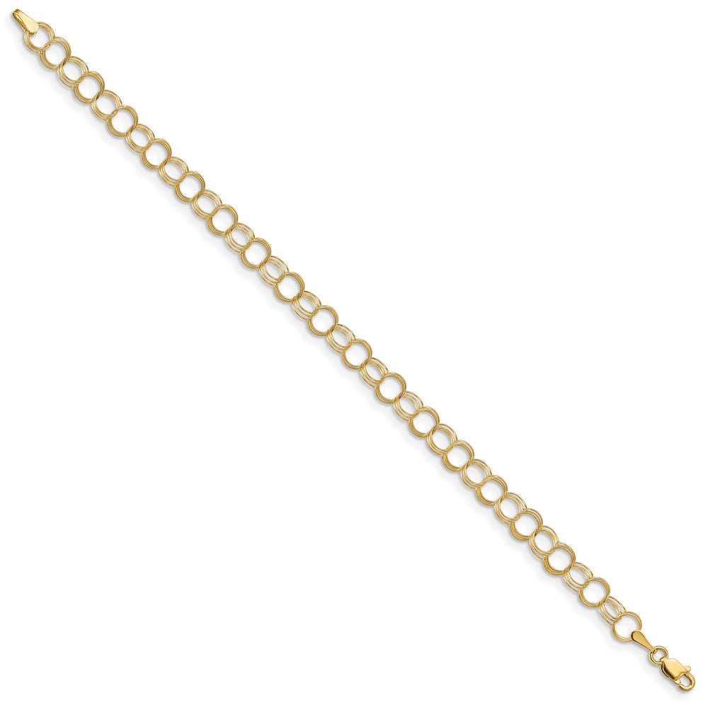 8 Inch 14K Solid Triple Link Charm Bracelet