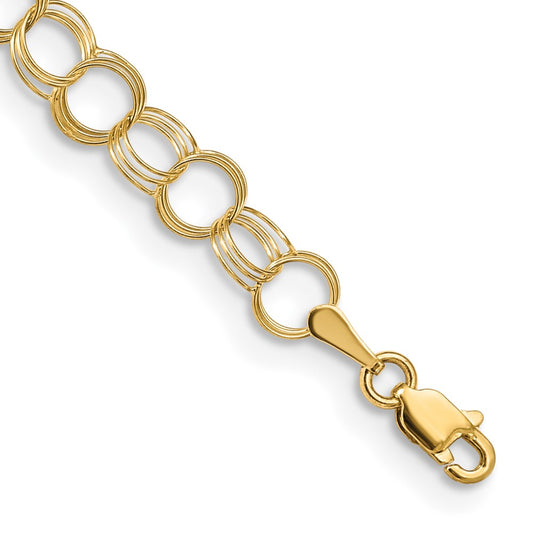 8 Inch 14K Solid Triple Link Charm Bracelet