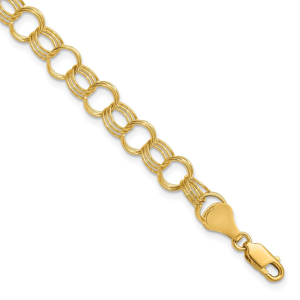 7 Inch 14K Solid Triple Link Charm Bracelet