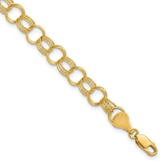 8 Inch 14K Solid Triple Link Charm Bracelet