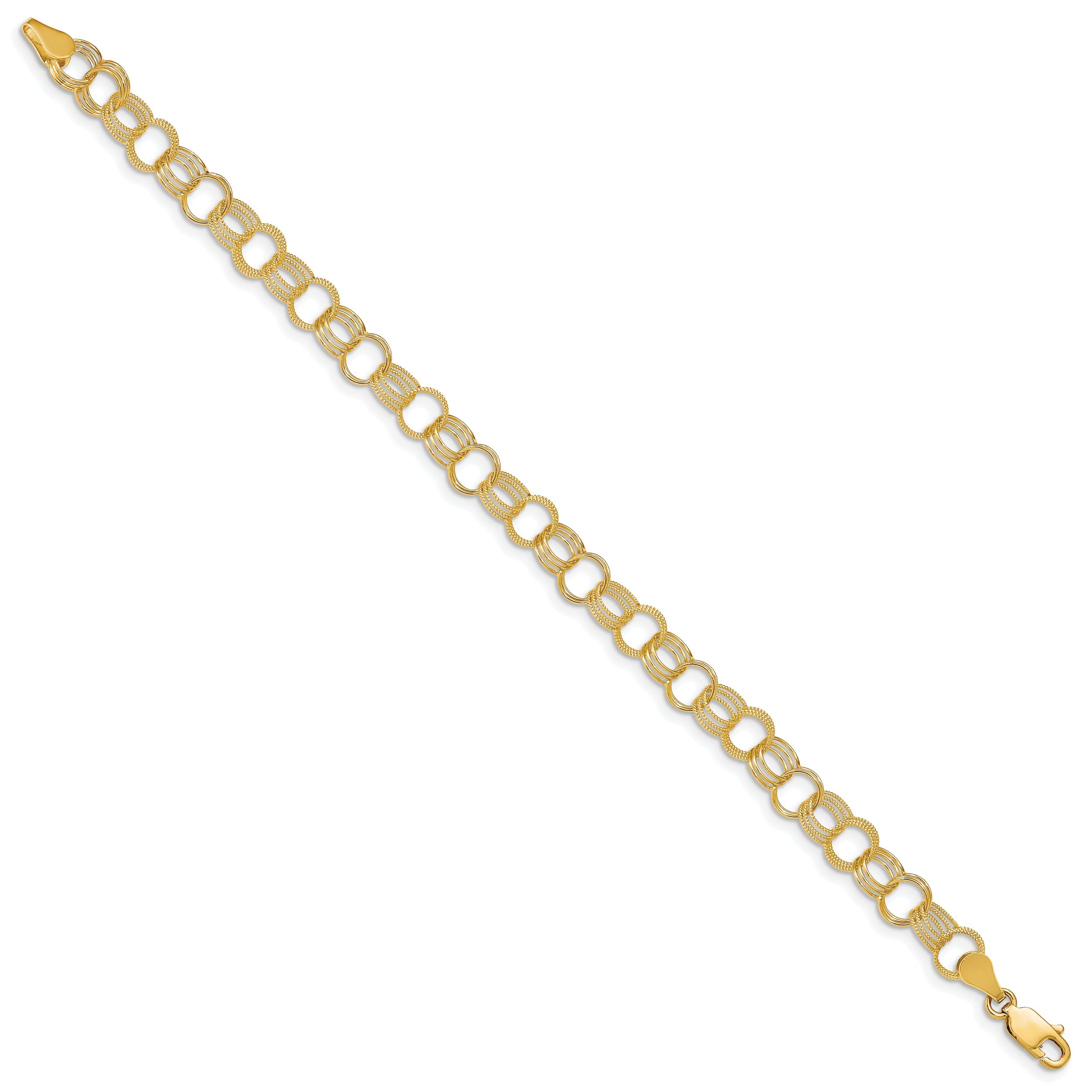 7 Inch 14K Solid Triple Link Charm Bracelet