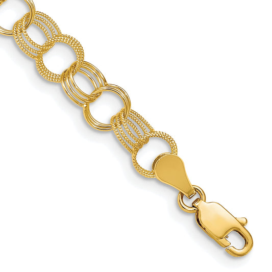 7 Inch 14K Solid Triple Link Charm Bracelet