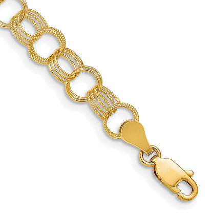 8 Inch 14K Solid Triple Link Charm Bracelet