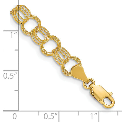 8 Inch 14K Solid Triple Link Charm Bracelet