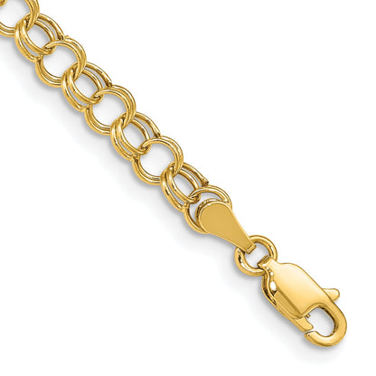 7 Inch 14K Hollow Double Link Charm Bracelet