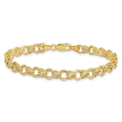 7 Inch 14K Hollow Double Link Charm Bracelet