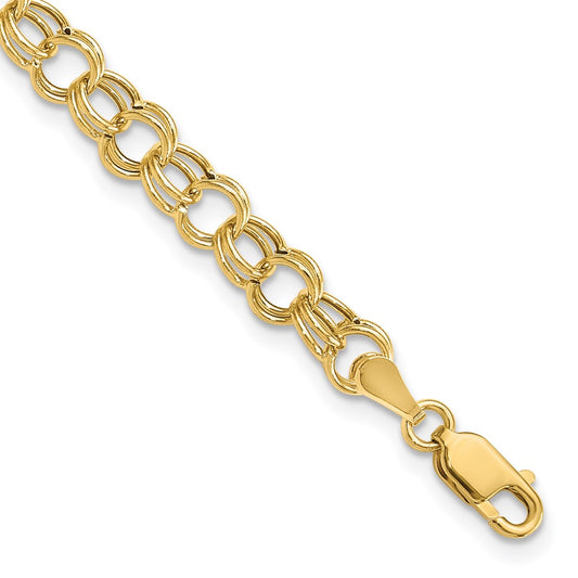 7 Inch 14K Hollow Double Link Charm Bracelet