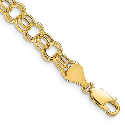 7 Inch 14K Hollow Double Link Charm Bracelet