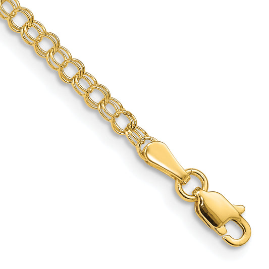 7 Inch 14K 3mm Solid Double Link Charm Bracelet