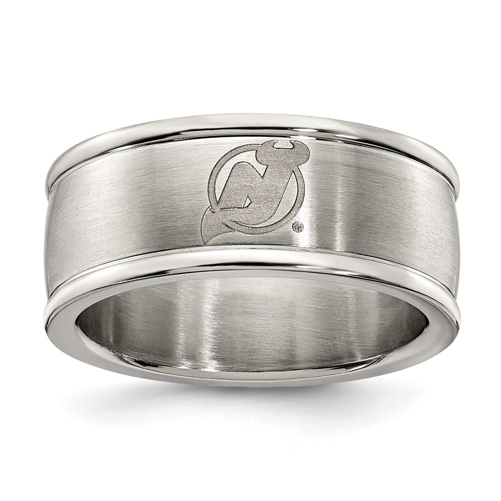 Stainless Steel New Jersey Devils Logo Band Ring Size 7