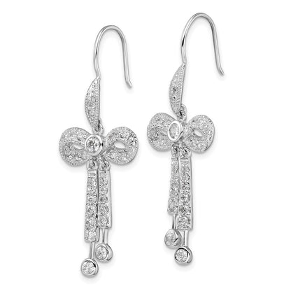 Sterling Silver Cz Bow French Wire Earrings