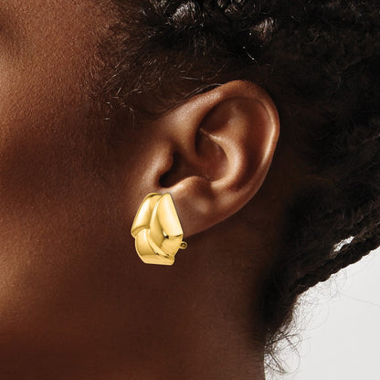 14K Yellow Gold Polished Knot Omega Back Post Earrings